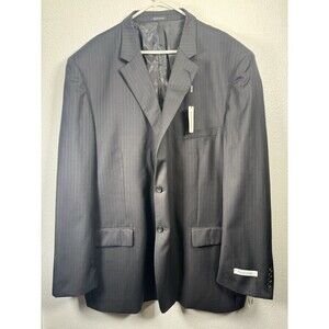 Pronto Uomo Blazer Mens 58 Long 100% WOOL Sport Coat Black Pinstripe Classic New